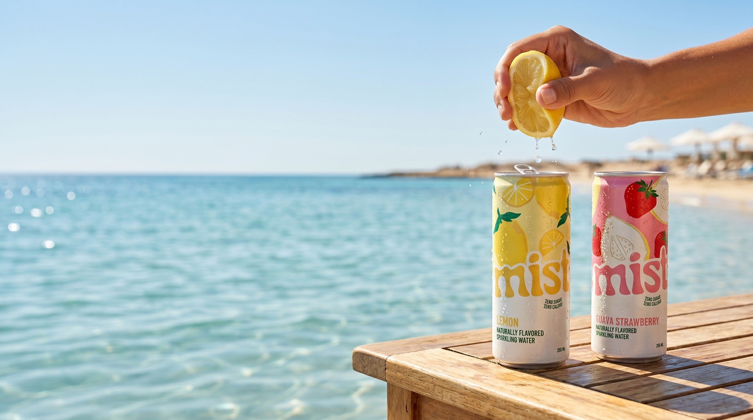 Mist sparkling water on the beach